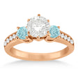 Three-Stone Aquamarine & Diamond Engagement Ring 14k Y. Gold (0.45ct)