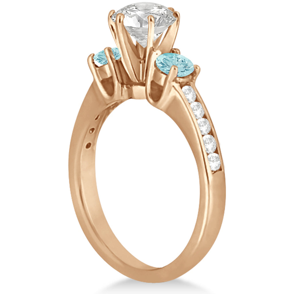 Three-Stone Aquamarine & Diamond Engagement Ring 18k Y. Gold (0.45ct)