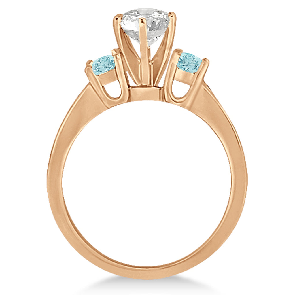 Three-Stone Aquamarine & Diamond Engagement Ring 18k Y. Gold (0.45ct)