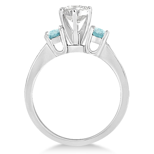 Three-Stone Aquamarine & Diamond Engagement Ring 18k White Gold 0.45ct