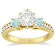 Three-Stone Aquamarine & Diamond Engagement Ring 18k Y. Gold (0.45ct)