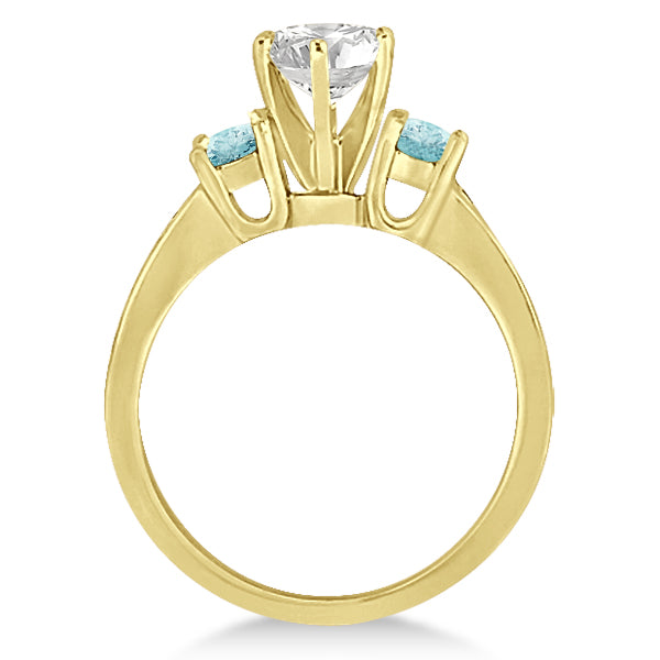 Three-Stone Aquamarine & Diamond Engagement Ring 18k Y. Gold (0.45ct)