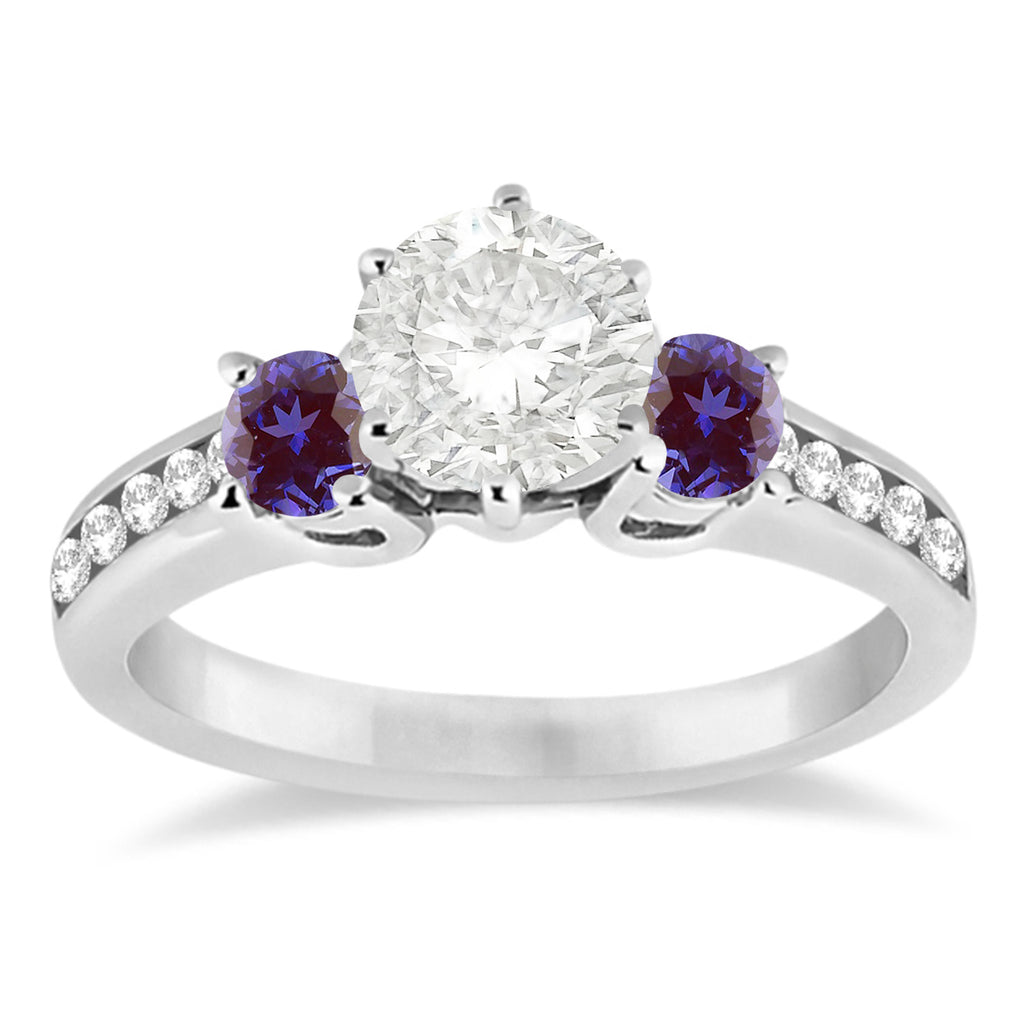 Three-Stone Diamond Engagement Ring with Lab Alexandrites in 14k White Gold (0.45 ctw)
