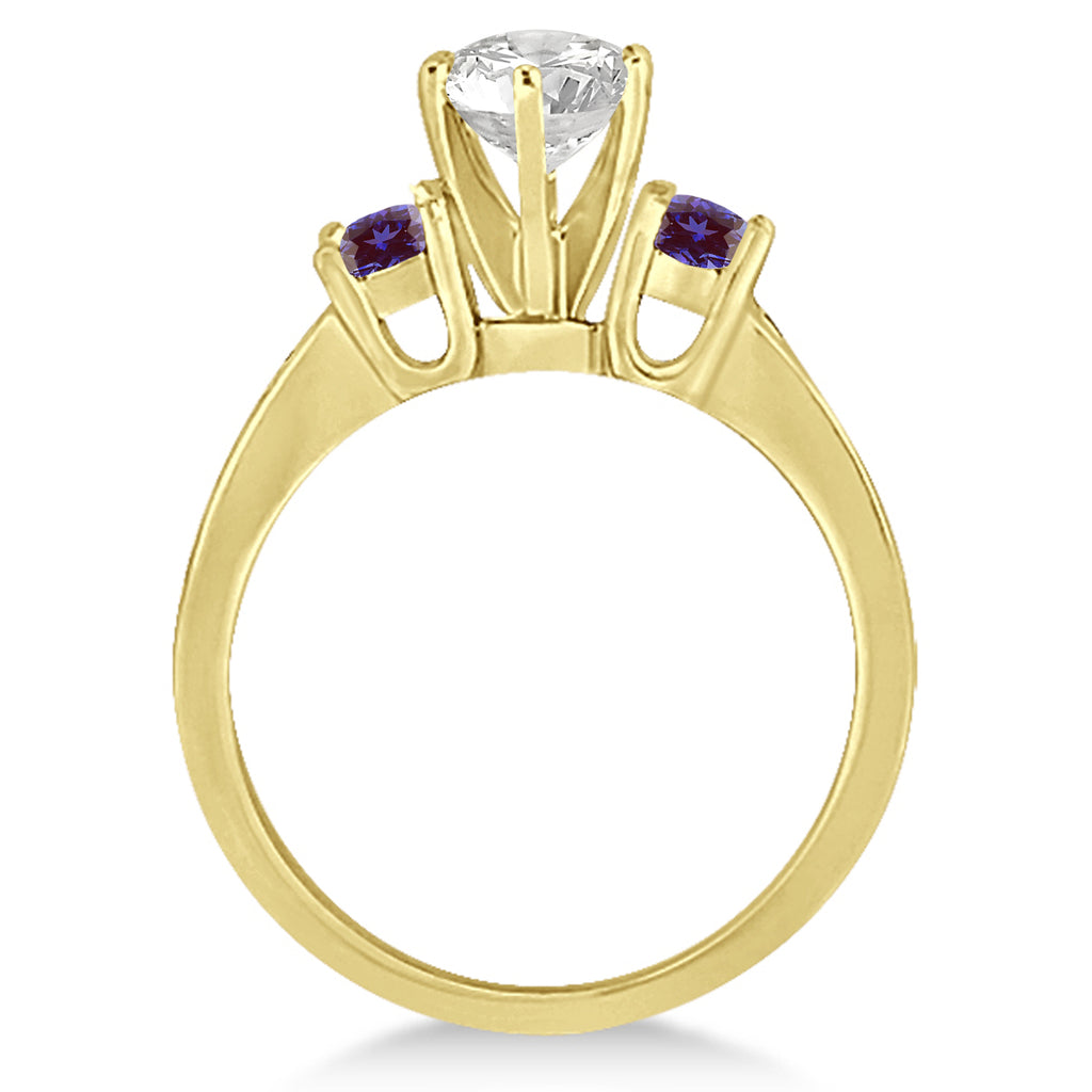 Three-Stone Diamond Engagement Ring with Lab Alexandrites in 18k Yellow Gold (0.45 ctw)