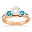 3 Stone White & Blue Diamond Engagement Ring 14K Rose Gold (0.45 ctw)