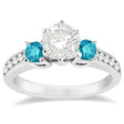 3 Stone White & Blue Diamond Engagement Ring 18K White Gold (0.45 ctw)