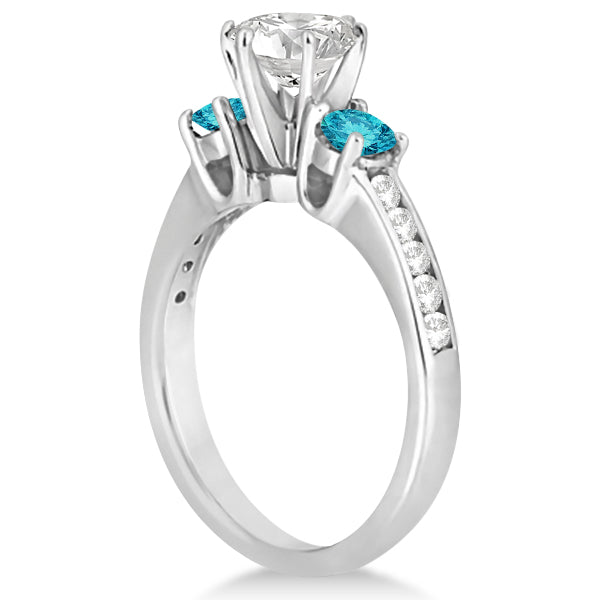 3 Stone White & Blue Diamond Engagement Ring 18K White Gold (0.45 ctw)