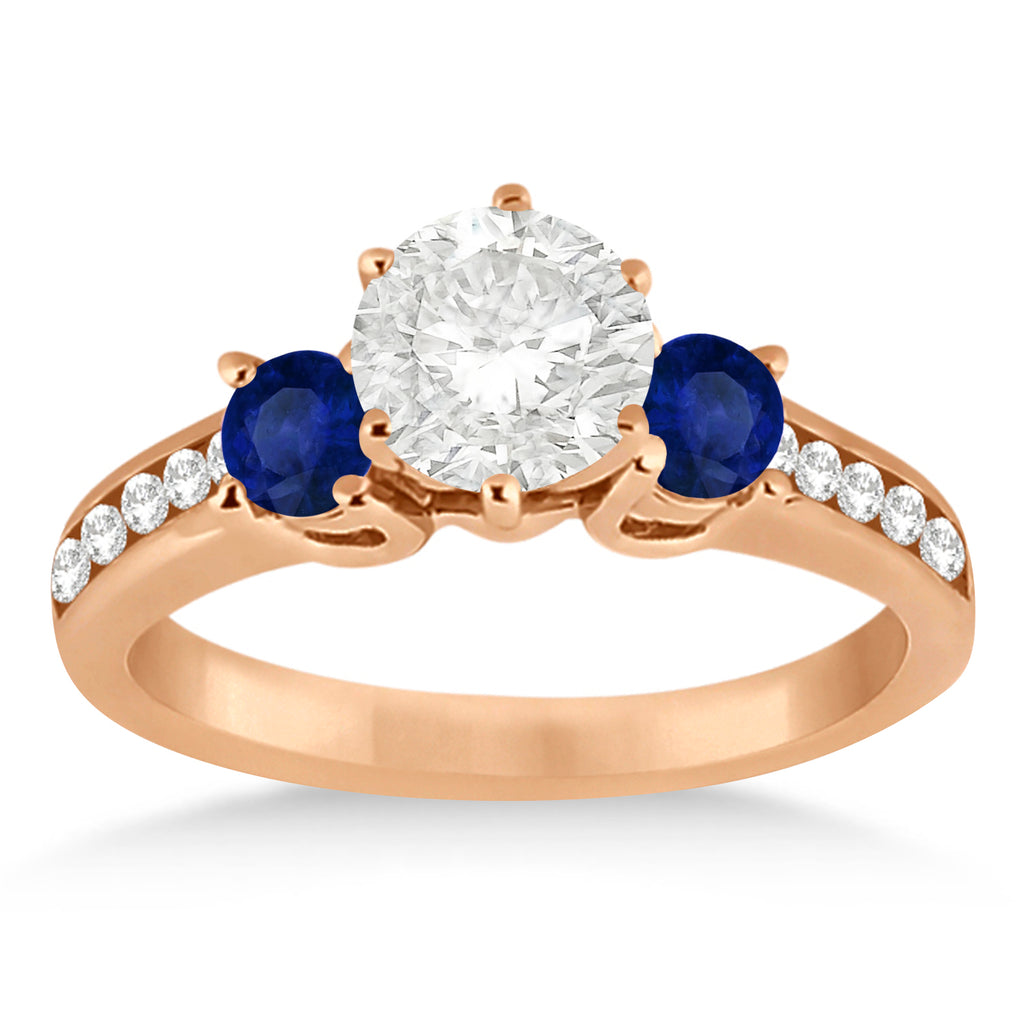 Three-Stone Sapphire & Lab Diamond Engagement Ring 14k Rose Gold (0.60ct)