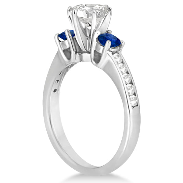 Three-Stone Sapphire & Lab Diamond Engagement Ring 14k White Gold (0.60ct)