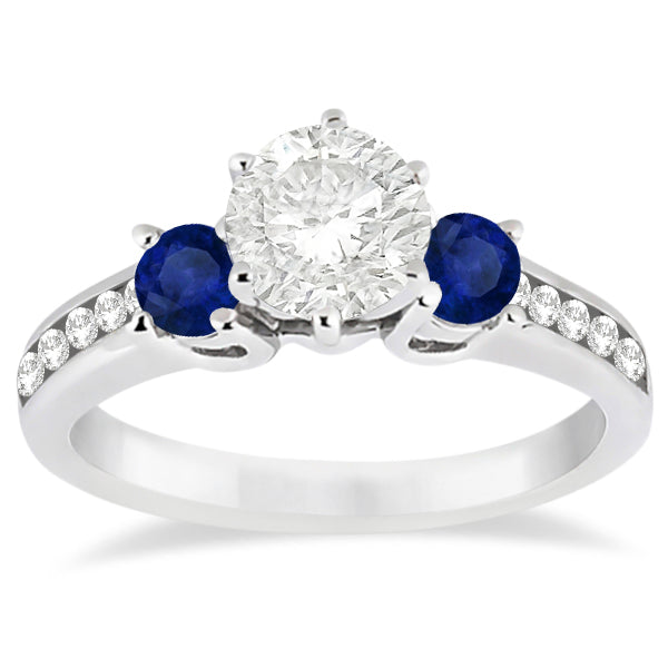 Three-Stone Sapphire & Diamond Engagement Ring 14k White Gold (0.60ct)