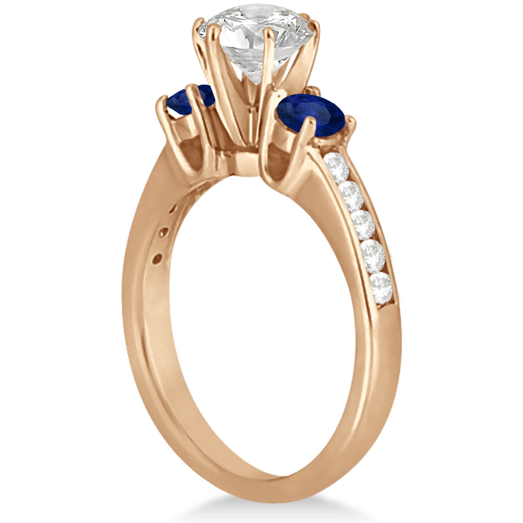 Three-Stone Sapphire & Diamond Engagement Ring 18k Rose Gold (0.60ct)