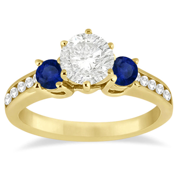 Three-Stone Sapphire & Lab Diamond Engagement Ring 18k Yellow Gold (0.60ct)