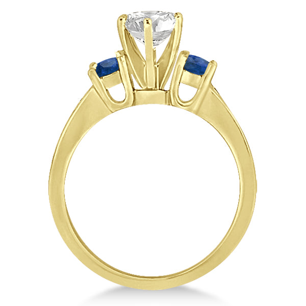 Three-Stone Sapphire & Lab Diamond Engagement Ring 18k Yellow Gold (0.60ct)