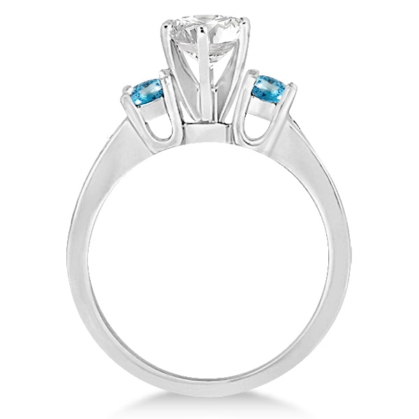 Three-Stone Blue Topaz & Diamond Engagement Ring 18k White Gold 0.45ct