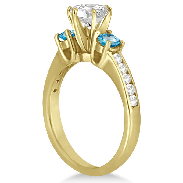 Three-Stone Blue Topaz & Diamond Engagement Ring 18k Y. Gold (0.45ct)