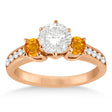 Three-Stone Citrine & Diamond Engagement Ring 14k Rose Gold (0.45ct)