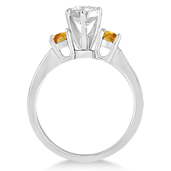 Three-Stone Citrine & Diamond Engagement Ring 14k White Gold (0.45ct)