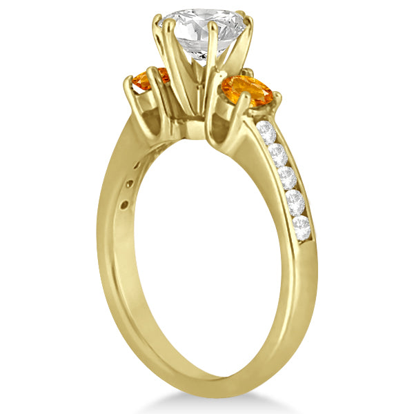 Three-Stone Citrine & Diamond Engagement Ring 14k Yellow Gold (0.45ct)