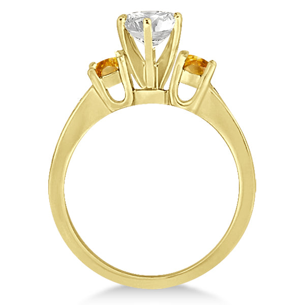 Three-Stone Citrine & Diamond Engagement Ring 14k Yellow Gold (0.45ct)