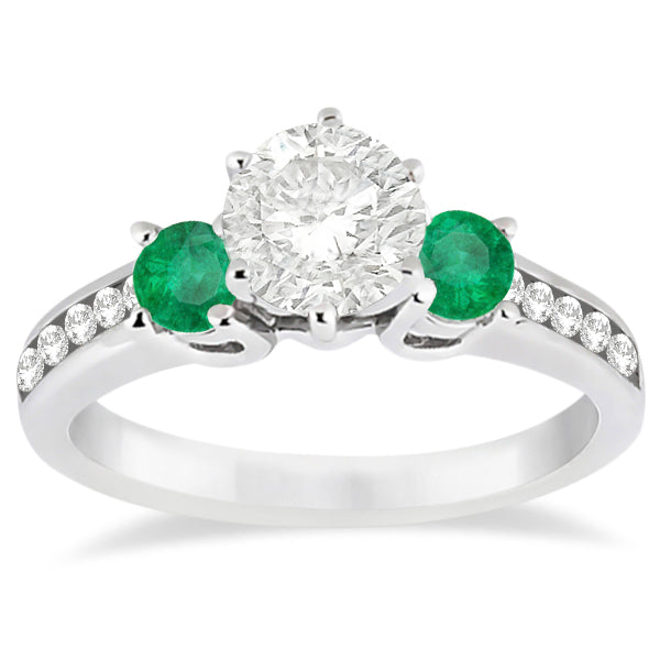 Three-Stone Emerald & Diamond Engagement Ring 14k White Gold (0.45ct)