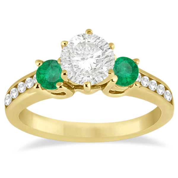 Three-Stone Emerald & Diamond Engagement Ring 14k Yellow Gold (0.45ct)