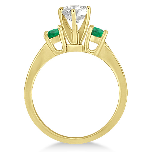 Three-Stone Emerald & Diamond Engagement Ring 14k Yellow Gold (0.45ct)