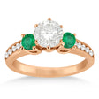Three-Stone Emerald & Diamond Engagement Ring 18k Rose Gold (0.45ct)