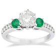 Three-Stone Lab Emerald & Lab Diamond Engagement Ring 18k White Gold (0.45ct)