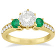 Three-Stone Emerald & Diamond Engagement Ring 18k Yellow Gold (0.45ct)