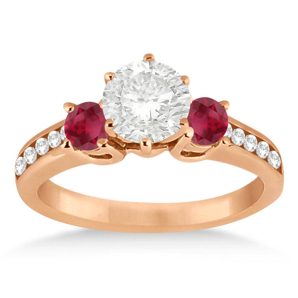 Three-Stone Garnet & Diamond Engagement Ring 18k Rose Gold (0.45ct)