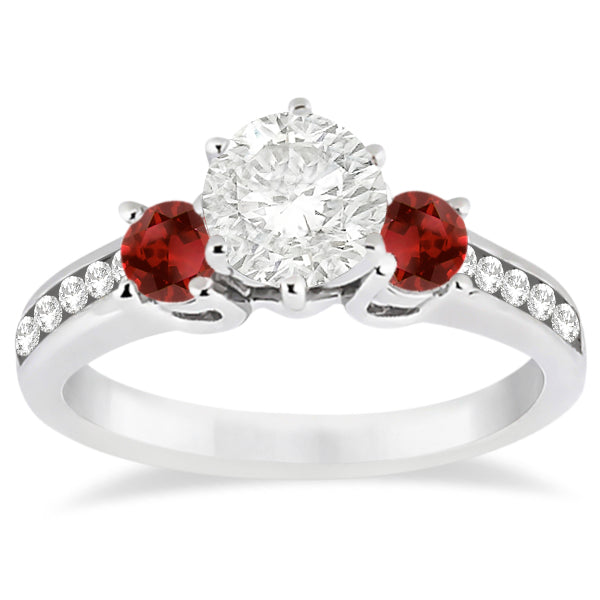 Three-Stone Garnet & Diamond Engagement Ring 18k White Gold (0.45ct)