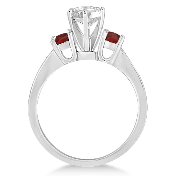 Three-Stone Garnet & Diamond Engagement Ring 18k White Gold (0.45ct)