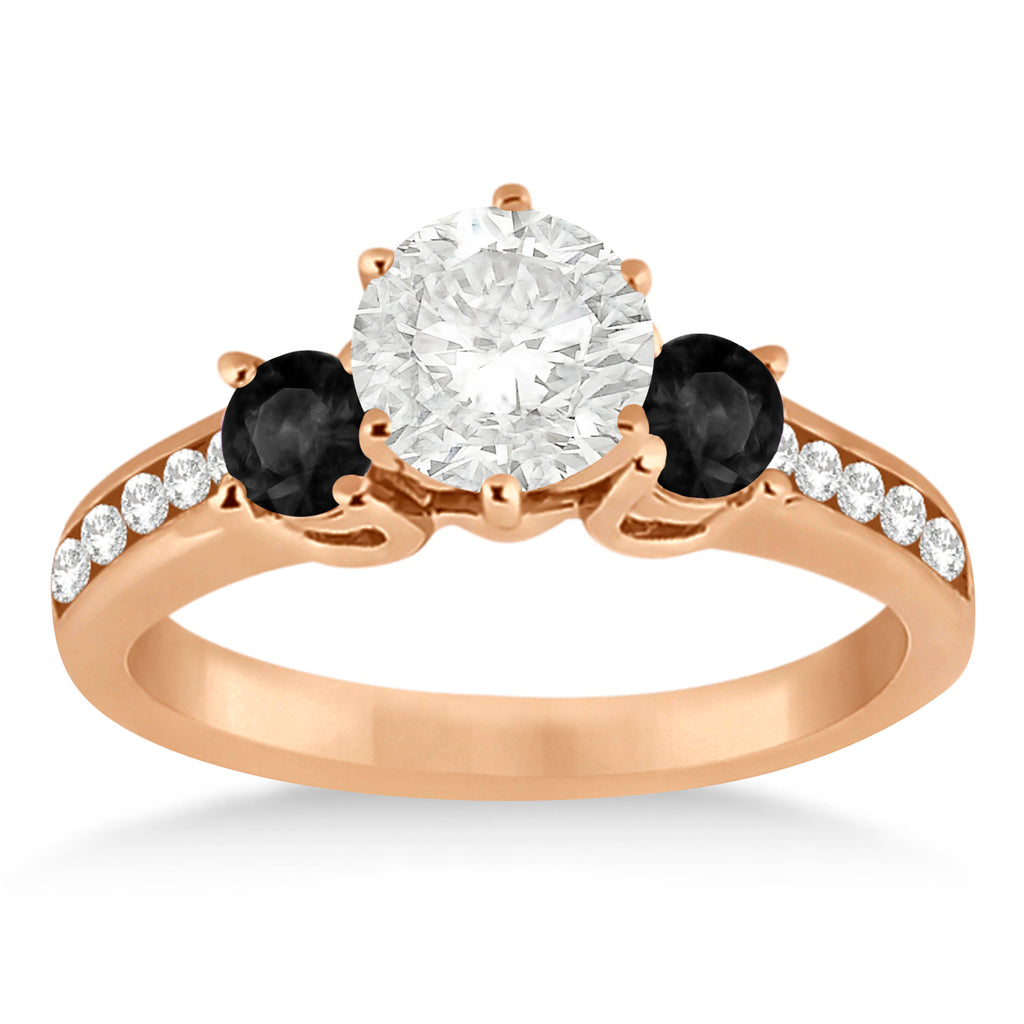3 Stone White & Black Diamond Engagement Ring 14K Rose Gold (0.45 ctw)