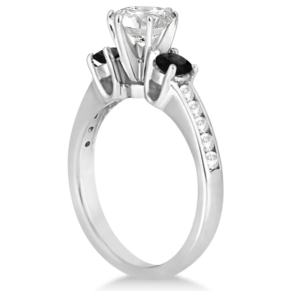3 Stone White & Black Diamond Engagement Ring 14K White Gold (0.45 ctw)