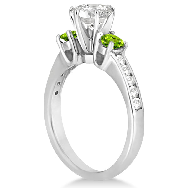 Three-Stone Peridot & Diamond Engagement Ring 14k White Gold (0.45ct)