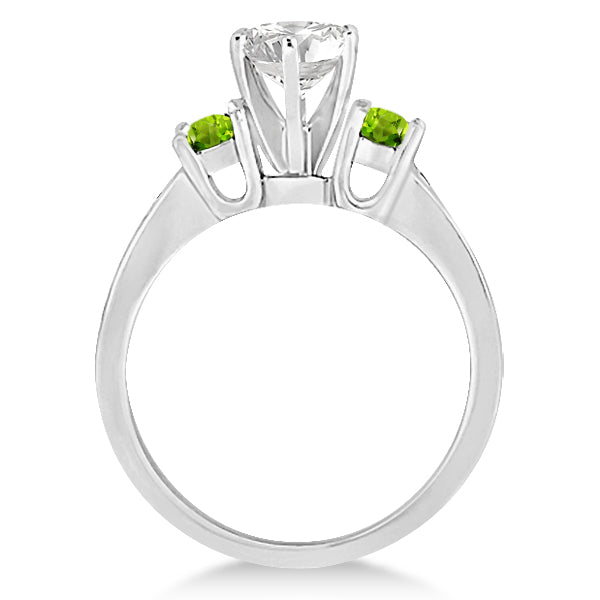 Three-Stone Peridot & Diamond Engagement Ring 14k White Gold (0.45ct)