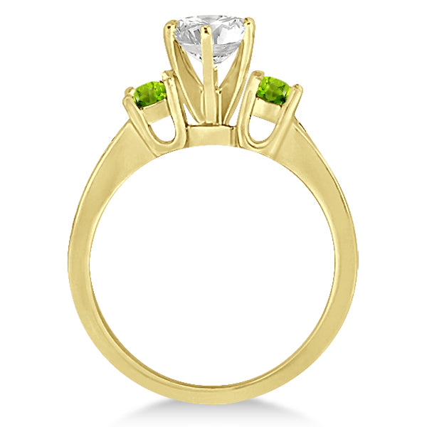 Three-Stone Peridot & Diamond Engagement Ring 14k Yellow Gold (0.45ct)