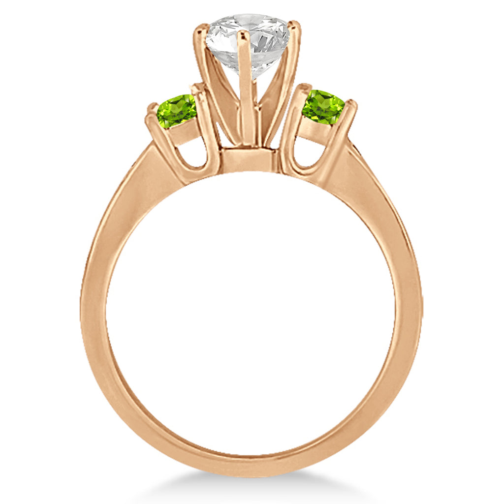 Three-Stone Peridot & Diamond Engagement Ring 18k Rose Gold (0.45ct)
