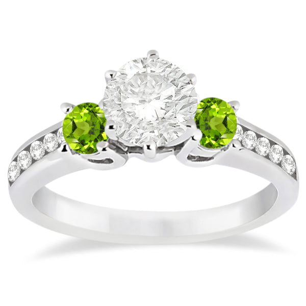 Three-Stone Peridot & Diamond Engagement Ring 18k White Gold (0.45ct)