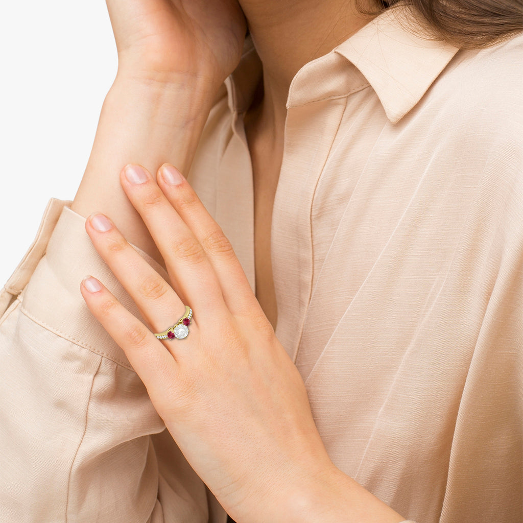 Three-Stone Ruby & Diamond Engagement Ring 14k Yellow Gold (0.60ct)