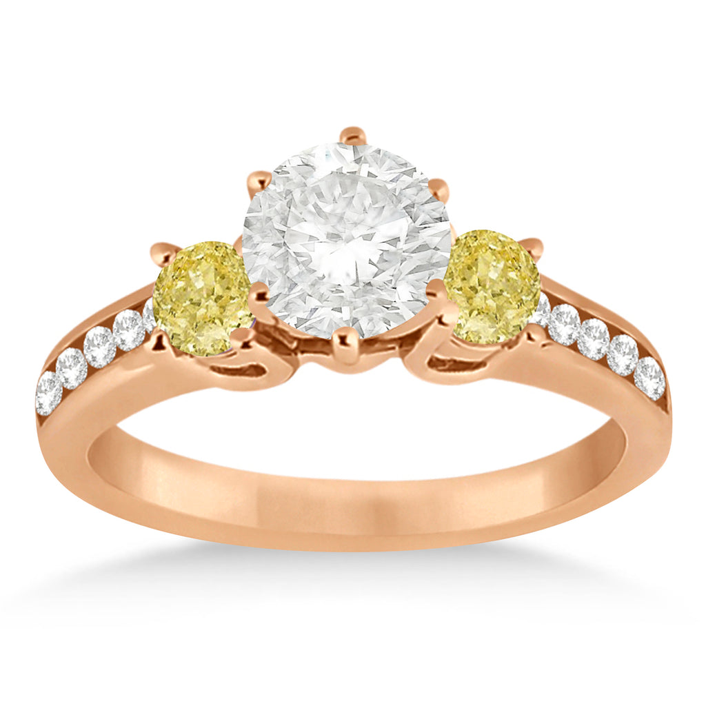 3 Stone White & Yellow Diamond Engagement Ring 14K Rose Gold (0.45 ctw)