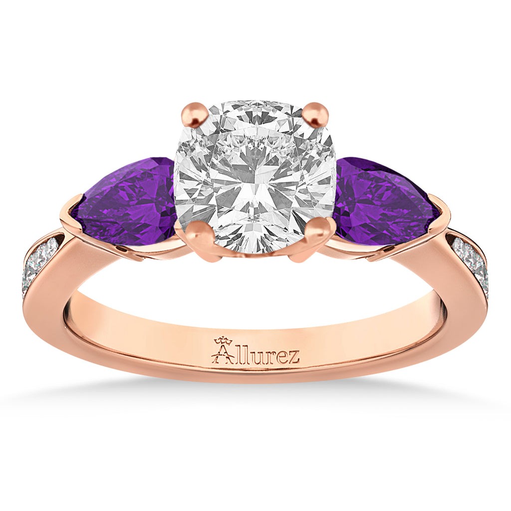 Cushion Diamond & Pear Amethyst Engagement Ring 14k Rose Gold (1.29ct)