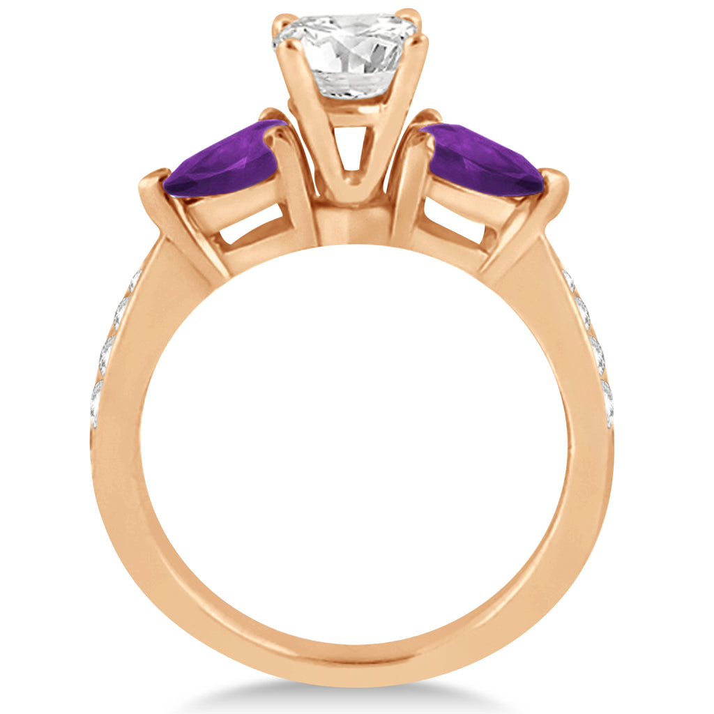 Cushion Diamond & Pear Amethyst Engagement Ring 18k Rose Gold (1.29ct)
