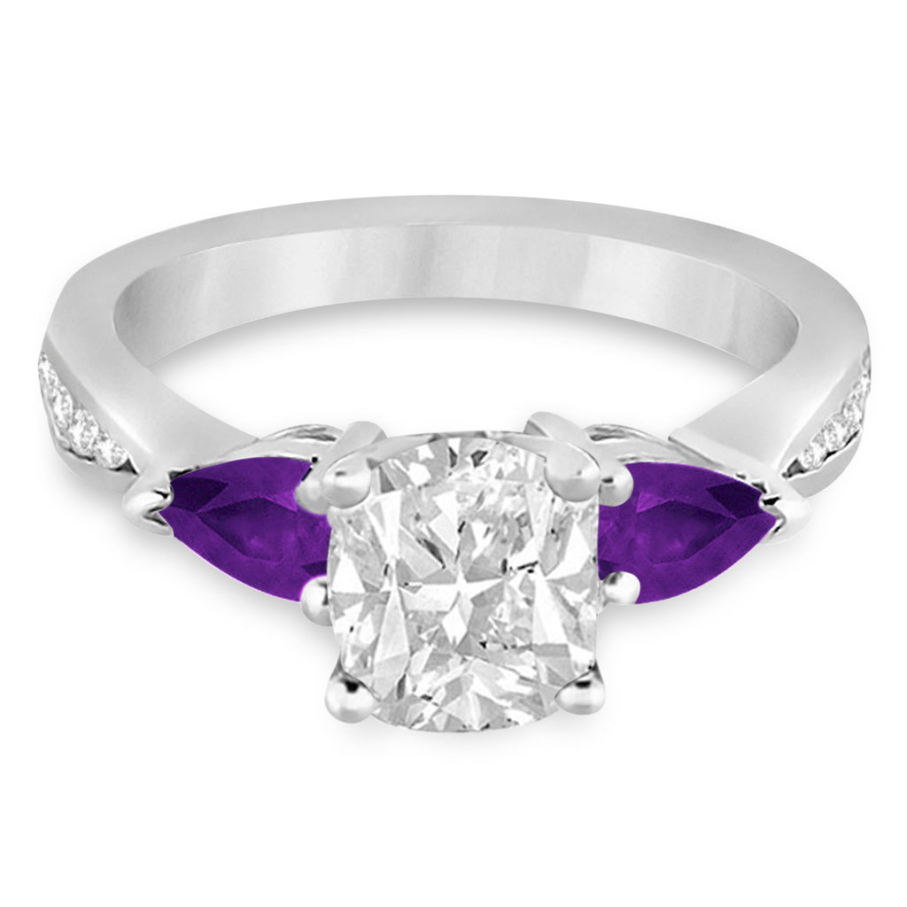 Cushion Diamond & Pear Amethyst Engagement Ring in Palladium (1.29ct)