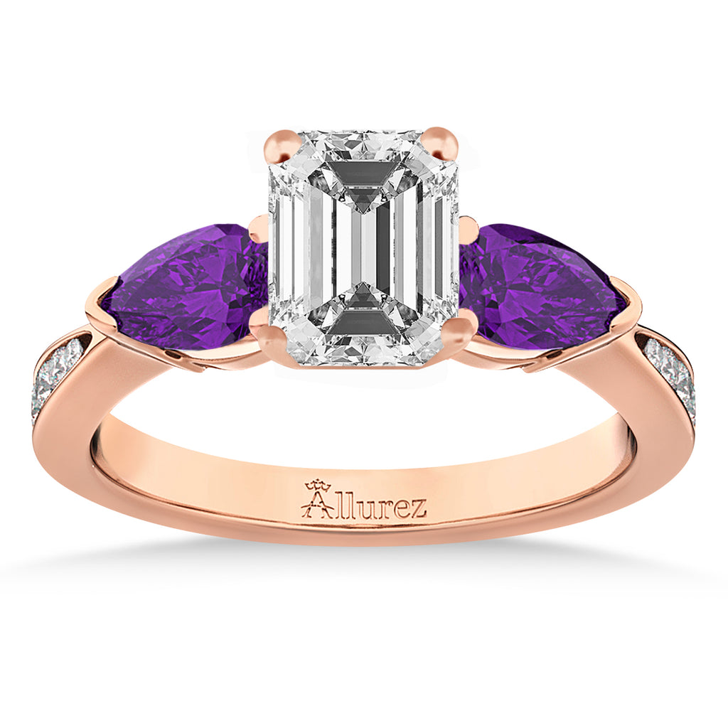 Emerald Diamond & Pear Amethyst Engagement Ring 14k Rose Gold (1.29ct)