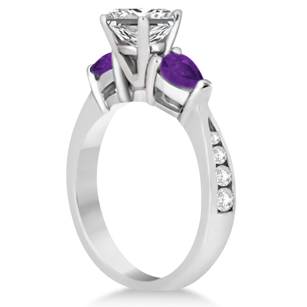 Emerald Diamond & Pear Amethyst Engagement Ring 14k White Gold (1.29ct)
