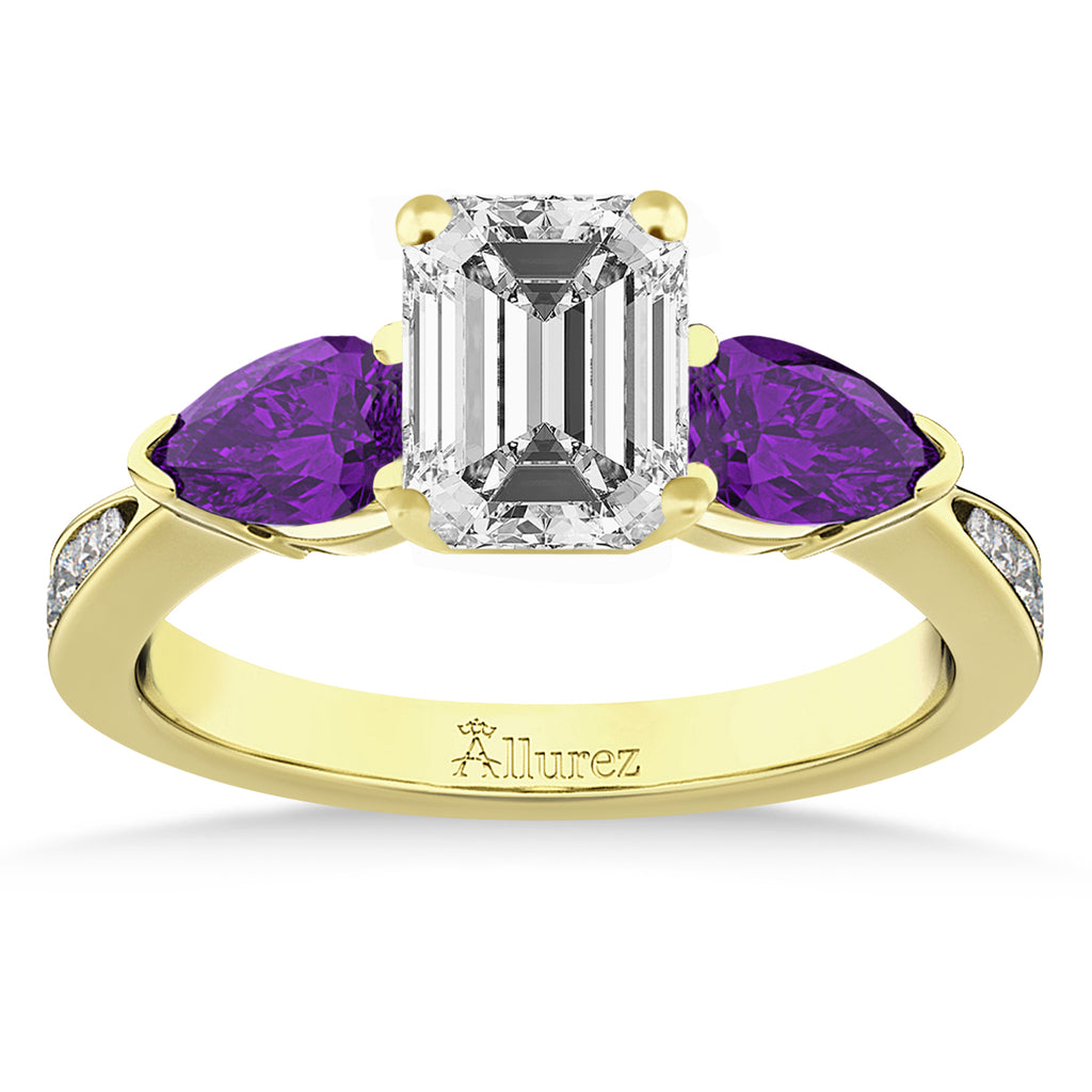 Emerald Diamond & Pear Amethyst Engagement Ring 14k Yellow Gold (1.29ct)