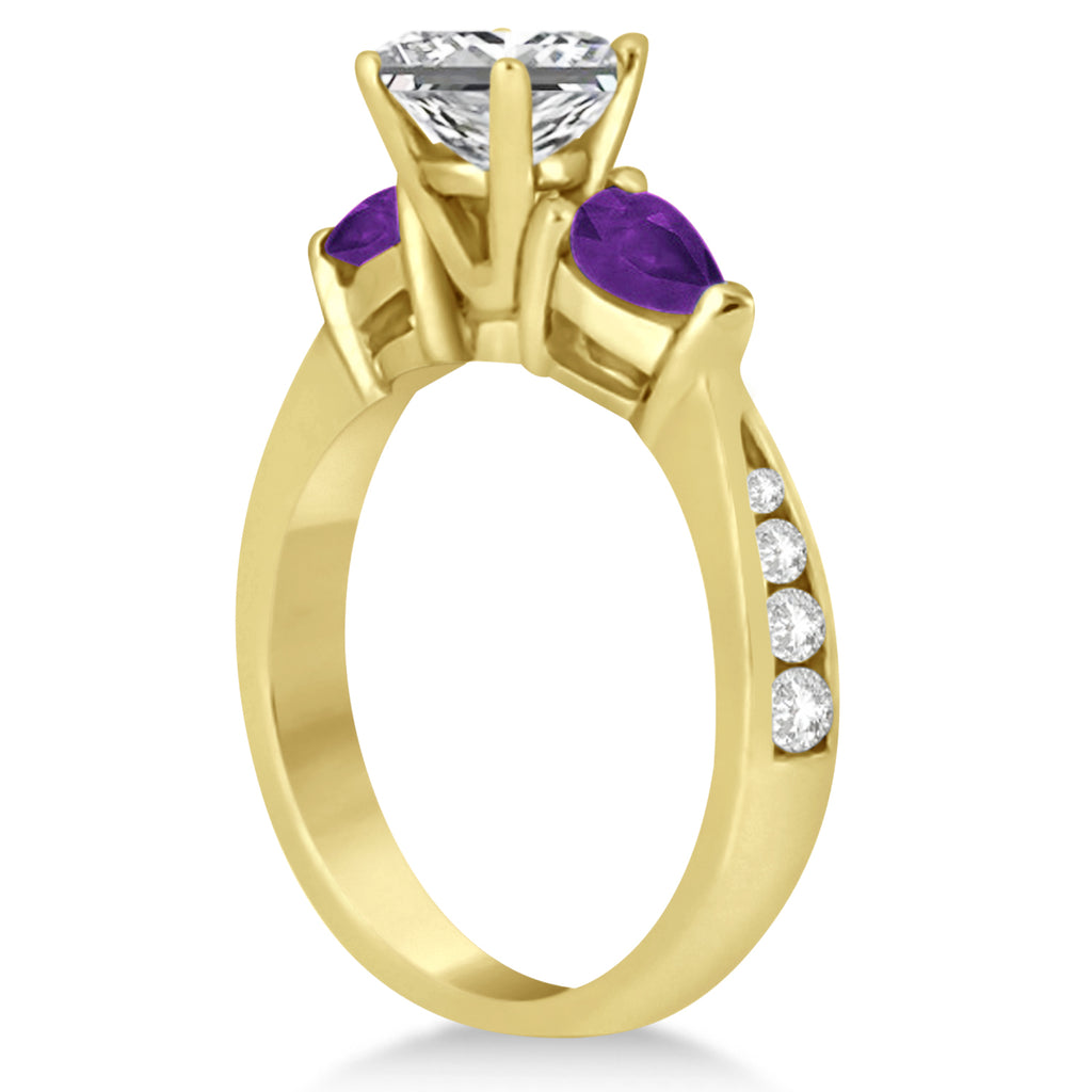 Emerald Diamond & Pear Amethyst Engagement Ring 14k Yellow Gold (1.29ct)