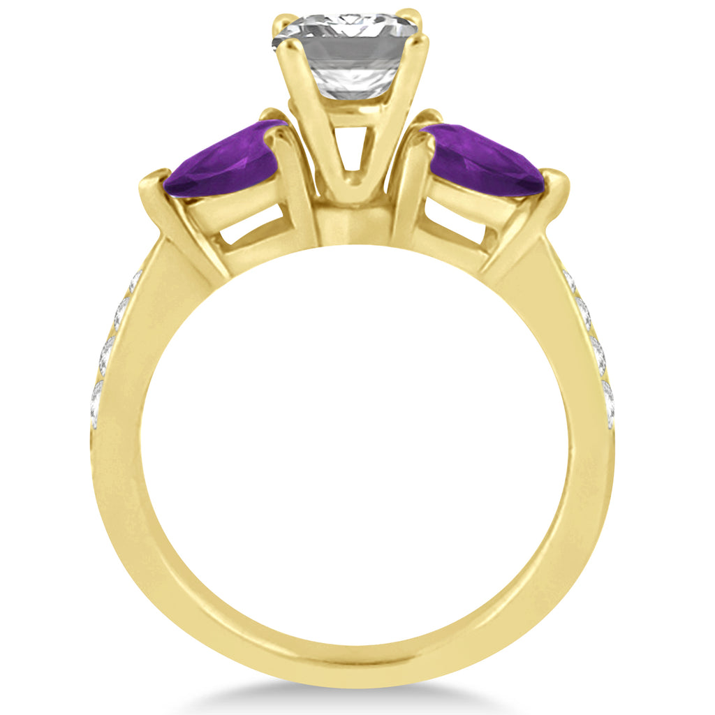 Emerald Diamond & Pear Amethyst Engagement Ring 14k Yellow Gold (1.29ct)