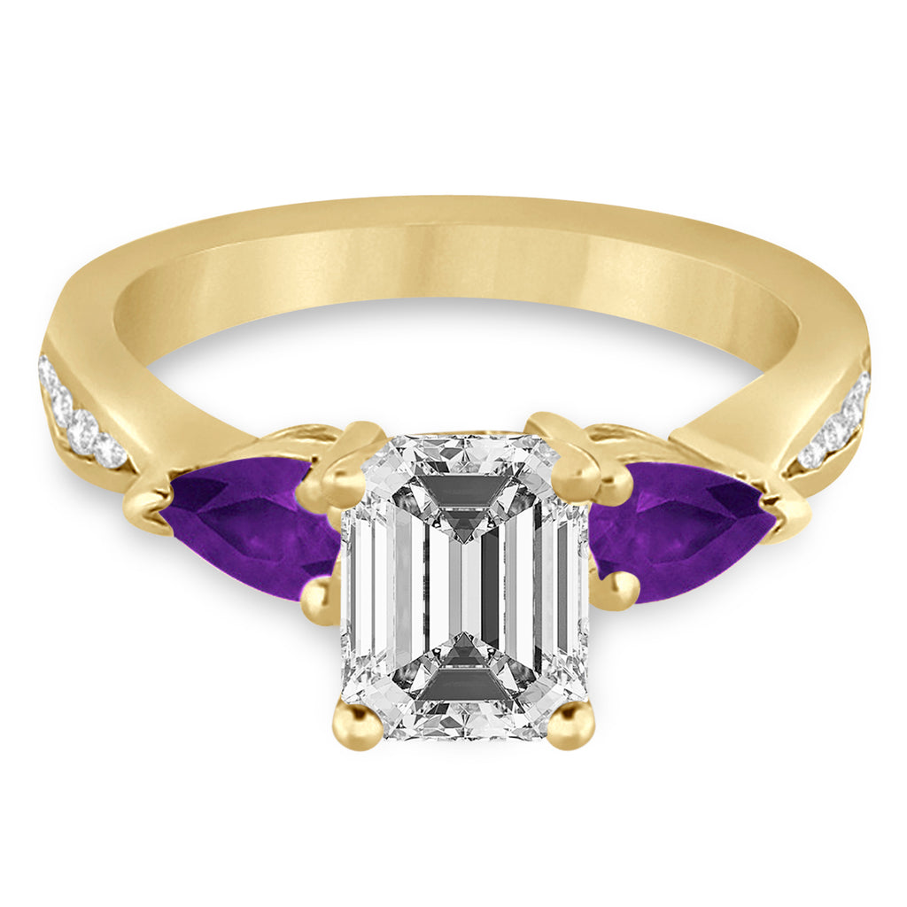 Emerald Diamond & Pear Amethyst Engagement Ring 14k Yellow Gold (1.29ct)